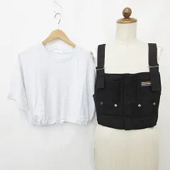 フーズフーギャラリー WHO'S WHO gallery r zero ビスチェ カットソー 2枚セット デニム ジップアップ ワッペン 半袖 丸首 綿 黒 グレー ブラック F