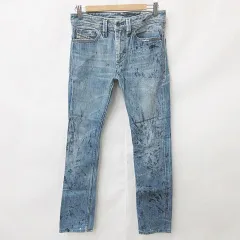 ディーゼル DIESEL デニム ジーンズ パンツ ロング丈 ダメージ加工 プリント 綿 インディゴ ブルー 26