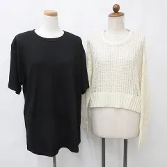 ラコレ LAKOLE VIVID LADY セーター Tシャツ 2枚セット 長袖 半袖 丸首 モヘヤ 透かし編み 白 黒 ホワイト ブラック M