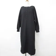 クロシェ CLOCHE ワンピース ロング 長袖 オフショルダー ハーフジップ スウェット 裏起毛 リブ 黒 ブラック 02