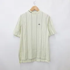 ルコックスポルティフ le coq sportif GOLF ゴルフ スポーツウエア シャツ 半袖 ハイネック ストライプ モックネック 黄 グレー イエロー LL