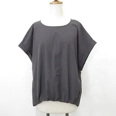 ブラウス シャツ 半袖 丸首 プルオーバー ストレッチ 大きいサイズ 茶 ブラウン 4L