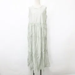 カスタネ Kastane ワンピース チュニック ノースリーブ 丸首 フレア ティアード リボン 緑 グリーン F