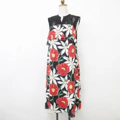 グレースコンチネンタル GRACE CONTINENTAL ワンピース ロング ノースリーブ プリント 花柄 別布 レース切替 フリル 黒 赤 緑 ブラック レッド グリーン 38