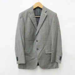 Mitsumine テーラードジャケット シングル 長袖 ウール 千鳥柄 ブラウン グレー AB6