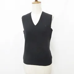 ラルフローレン RALPH LAUREN GOLF ゴルフ スポーツウエア ニット ベスト プルオーバー Vネック 刺繍 カシミヤ 綿 黒 ブラック M