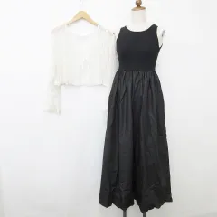 グレイル GRL ワンピース カーディガン 2枚セット ノースリーブ 丸首 ロング丈 フレア 長袖 リボン 透かし編み 黒 白 ブラック ホワイト S F