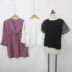 オットー OTTO Collection カットソー ブラウス 3枚セット 半袖 七分袖 レース ブラック ホワイト パープル 黒 白 紫 M