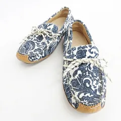コールハーン COLE HAAN ドライビングシューズ デッキシューズ 総柄 ネイビー オフホワイト 8M