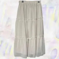 SHEIN　シーイン　ロングスカート　クリーム色　レディース　ティアードデザイン　シフォン　透け感　ウエストゴム　Sサイズ