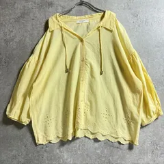 サマンサモスモス 刺繍ブラウス イエロー 綿100% フリーサイズ 七分袖 ナチュラル レース スカラップ フェミニン 春夏　カットワークレース　カットレース　SamansaMos2 blue