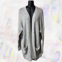 H&M　エイチアンドエム　カーディガン　グレー　レディース　ロング丈　オープンフロント　前ボタンレス　伸縮性有　ゆったりシルエット