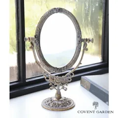 ウッドベース・ラウンドミラー 丸型 ミラー 鏡 フラワー コベントガーデン COVENT GARDEN BC-30 アンティーク風  おしゃれ かわいい フェイスミラー 卓上ミラー 卓上 かがみ カガミ リビング 寝室 ナチュラル 丸型 円形 玄関 店舗用