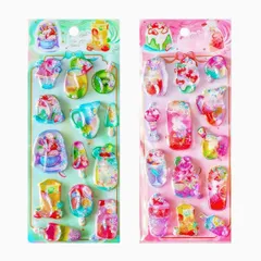 ウォーターシール 2枚セット キラキラ かわいい 水入りシール ぷくぷく3D 立体 DIY用 手帳用 日記帳用 携帯電話飾 女の子 可愛い カラフル ノート 誕生日 手芸用品 贈り物 ギフト (スタイルA)