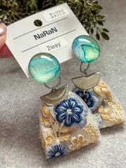 354≫アルコールインクアート【nara】2wayインド刺繍リボンタッセルピアス