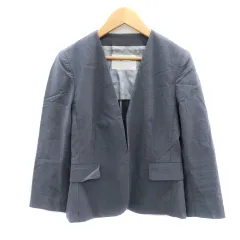 ボールジー BALLSEY トゥモローランド ノーカラージャケット ミドル丈 七分袖 リネン混 麻 34 XS 紺 ネイビー /YK27