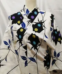 浴衣　白地に黒い花　シミあり　リユース品　#2-5