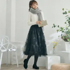 フリーサイズ フレアスカート ウエストゴム 大人かわいい チュールスカート 膝下