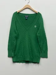 ポロジーン カンパニー グリーン Vネック ニット