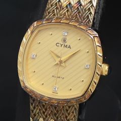 CYMA シーマ 金無垢ベゼル 18K メンズ 腕時計 クォーツ ゴールド 