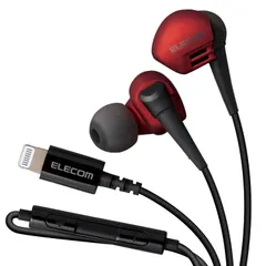 新品 エレコム ステレオヘッドホン(マイク付) 耳栓タイプ Lightning レッド