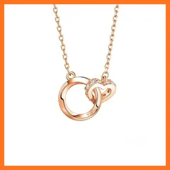 【新品】 [Jewktuai] ネックレス レディース 人気 メビウスネックレス ダブルリング/ハートの形 ファッションデザイン 最高級のキュービックジルコニア S925 ペンダント 金属アレルギー対応 Fall in Love/Ti Amo(愛してます  0