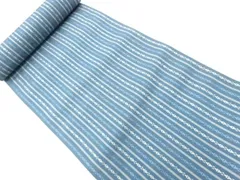 【Sランク優　新品・未使用品】本場筑前博多 名古屋帯地反物｜藍鼠×生成り 縞に小花文様｜粋で上品な博多織