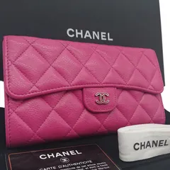 【美品】CHANEL シャネル マトラッセ キャビアスキン クラシック ロング フラップ ウォレット　ピンク　箱　カード付