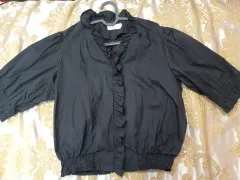 ブラック フリル アウター 5分丈 パフ 袖