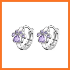 【新品】 Deelfel ピアス レディース シルバー 金属アレルギー対応 シンプル かわいい ねこピアス 猫 肉球ピアス ムラサキ ジルコニアピアス キラキラ 両耳用 リングピアス 女性 ファッション アクセサリー (紫CZ) 0