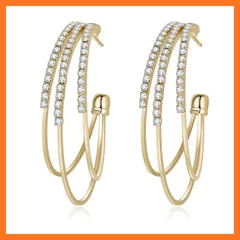 【新品】 KRUCKEL フープピアス リング ５０ｍｍ 大きい クリスタル ジルコニア ゴールド レディース 女性 Geometric Shapes earrings - 7069186