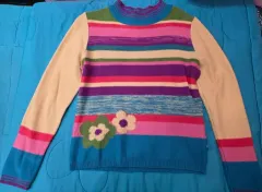 レディース カラフル ストライプ 花 刺繍 ニット90