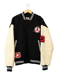 ナイキ NIKE VINTAGE ヴィンテージ 90s AIR JORDAN VARSITY JACKET エア ジョーダン ワッペン 袖レザー 中綿 バーシティ ジャケット スタジャン M ブラック ベージュ ブランド古着ベクトル 中古250925