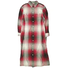 POLO RALPH LAUREN ポロ・ラルフローレン プラッドベルテッドドレス オンブレチェックシャツワンピース 211805983001 6 RED 長袖 トップス g18116