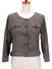 セシルマクビー CECIL McBEE ジャケット ノーカラー ショート ミリタリー 七分袖 M 茶 カーキ