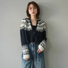 求心柄クロップドニットカーディガン ネイビー アイボリー  Lumier リュミエ同型