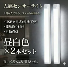 人感 センサーライト 2本 セット 自動点灯 自動消灯 USB タイプC 充電 ケーブル 付属 配線不要 玄関 廊下 クローゼット 対応