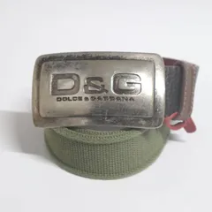 D&G ドルチェ＆ガッバーナ ロゴバックル ベルト メンズ キャンバス×レザー グリーン 保存袋付き