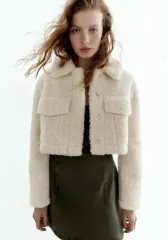 ザラ アイボリー クロップド ボア ジャケット s