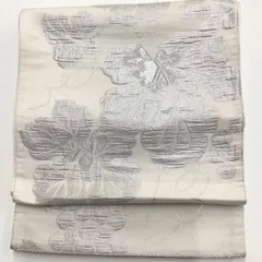 ［6738］袋帯 草木文様 銀彩 六通 正絹 シルバー 着物 フォーマル