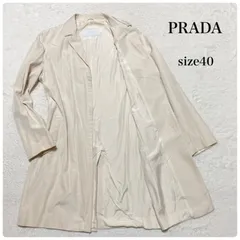 ■稀少シルク100%■PRADA プラダ　シルク ステンカラーコート　スプリングコート  size40(L程度)   イタリア製　ホワイト系ライトベージュ レディース　シングル　比翼仕立て　ラグジュアリー　高級　ハイブランドのサムネイル