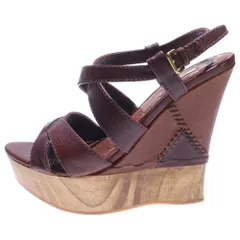 miumiu (ミュウミュウ) ウェッジソールレザーストラップサンダル ヒール レディース ブラウン