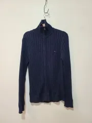 トミーヒルフィガー ネイビー ニット ジップアップ カーディガン S