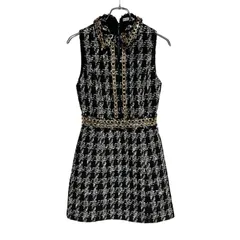  alice+olivia アリスアンドオリビア ワンピース ひざ丈 ウール ツイード ノースリーブ カジュアル レディース 0【RE345】