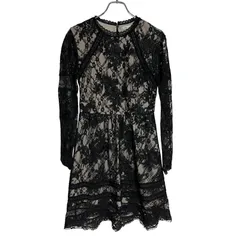  alice+olivia アリスアンドオリビア ワンピース ひざ丈 長袖 総柄 ブラック ベージュ メッシュ カジュアル レディース 2【RE345】