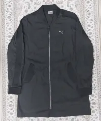 プーマ ブラック ロング 斜めボーダー メッシュ ウィンドブレーカー ジャケット M