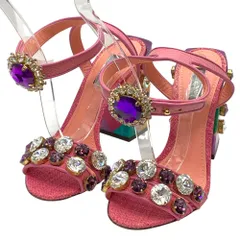 未使用 ドルチェ&ガッバーナ ビジュー サンダル チャンキー ヒール ストラップ シューズ ピンク ドルガバ DOLCE&GABBANA サイズ37 約24cm] 上品 定番 実用性