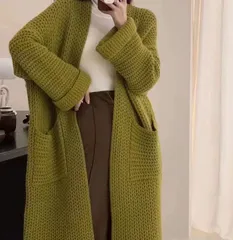 ロングカーディガン ニットカーディガン ニット 未使用 アウター レディース ざっくり 厚手 片畔編み ウォーム感 ルーズ リブ 長袖 オーバーサイズ ドロップショルダー 畦編み 大きいサイズ 秋冬 オーバー