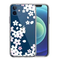 iPhone12 ケース クリア 桜 ホワイト スマホケース 側面ソフト 背面ハード ハイブリッド