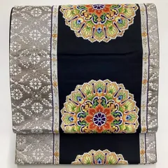 ［6741］袋帯 華紋 金銀糸 黒 六通 逸品 正絹 着物 フォーマル